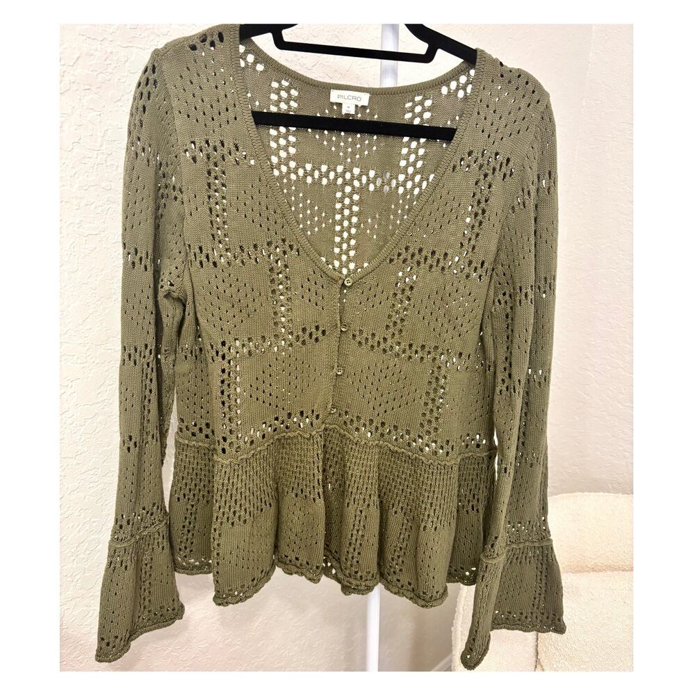 Pilcro by Anthropologie Pointelle Babydoll Sweater Size Medium